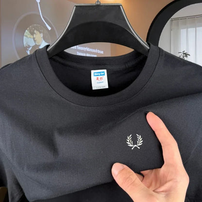 100% pure cotton high-end brand men's round neck short sleeved top summer fashion luxury wheat embroidery design casual T-shirt