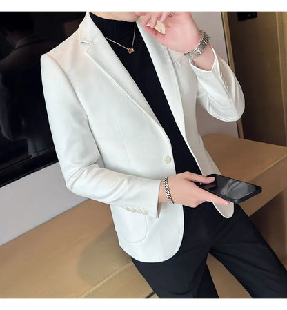High-quality, fashionable men's stylish, versatile and trendy Korean-style slimming suede business casual suit