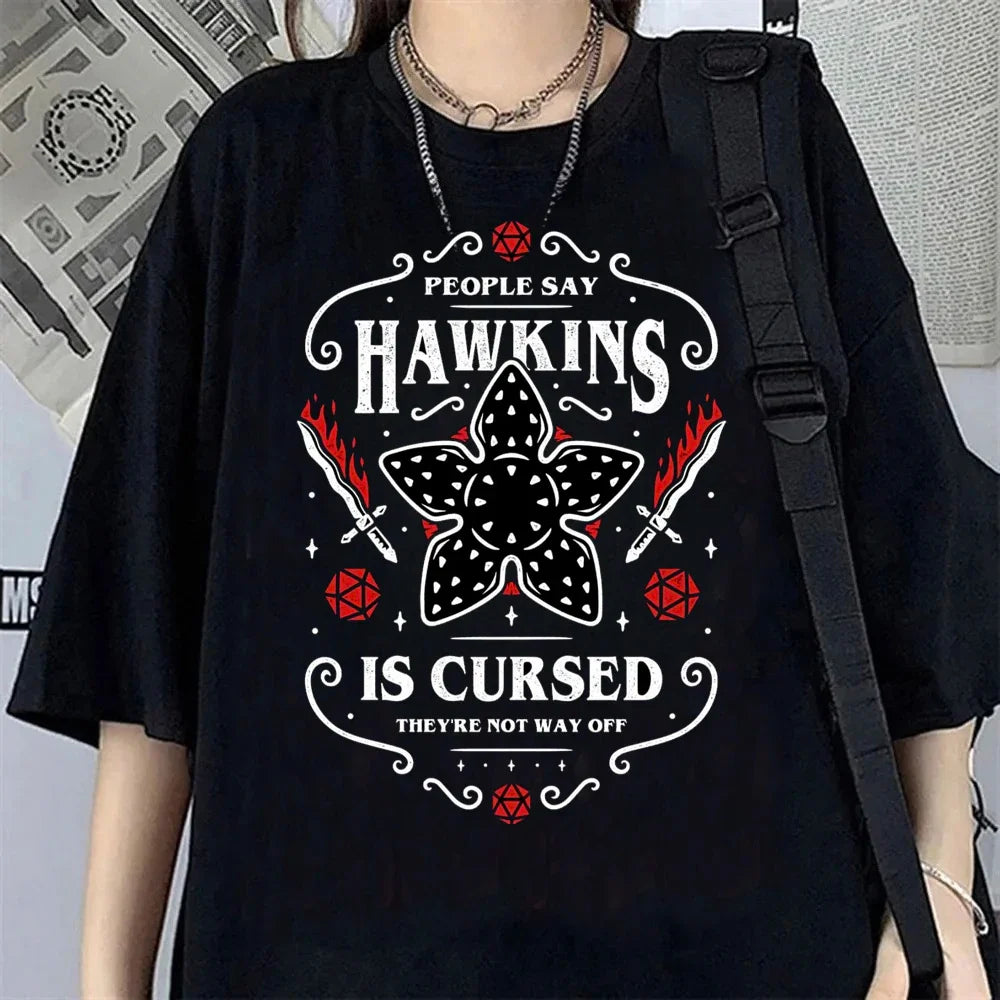 Hawkins Demogorgon T-shirt Anime Black T Shirt Cartoon Short Sleeve Harajuku Tshirt Women Men