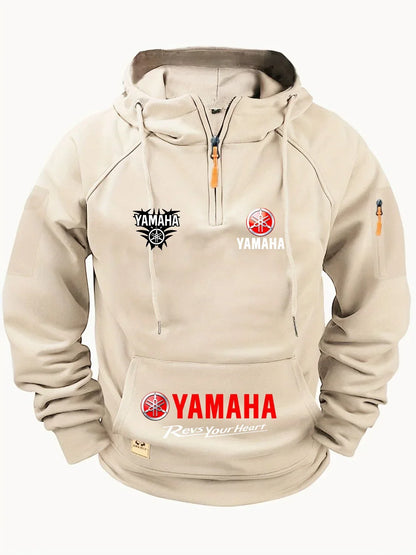 2026 new Yamaha autumn and winter retro heavyweight men's fleece hooded sweatshirt long sleeved motorcycle casual jacket