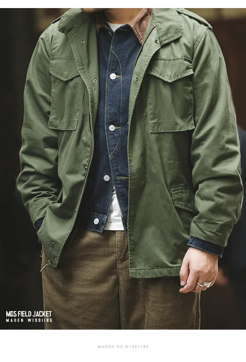 Retro M65 Jackets for Men Green Outdoor Windbreaker Vintage Casual Solid Coat Mens Clothes Multi-Pocket Jacket