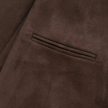 Women's Chic Faux Suede Leather Blazer Coat Long Sleeve with Welt Pockets Fashion Outerwear