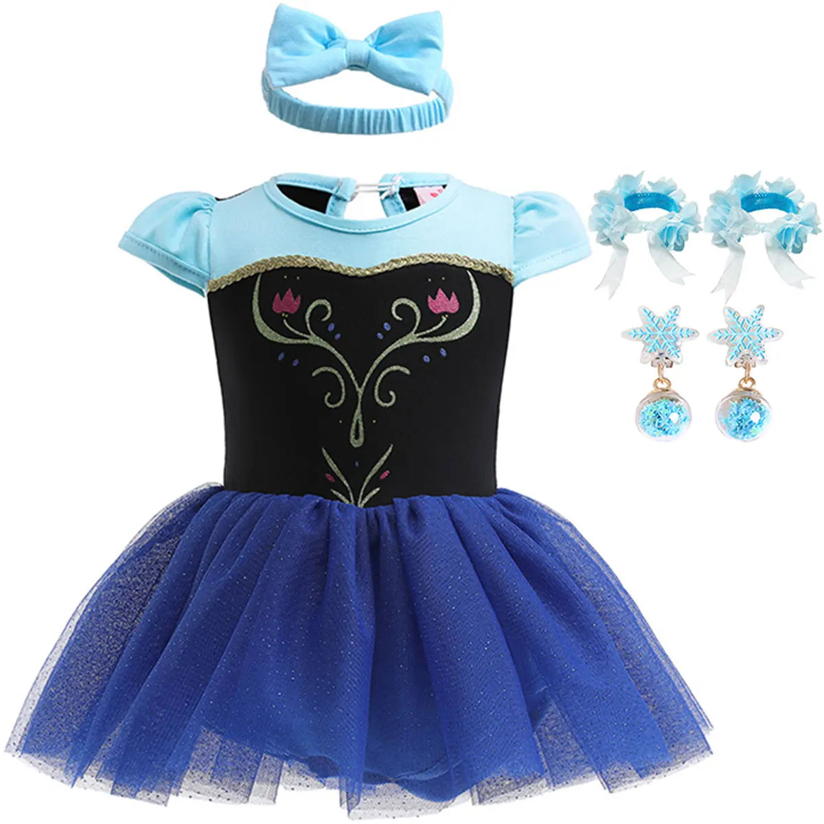 2026 Infants and Toddlers Classic Elsa Blue Short-Sleeved Princess Skirt Girl Cosplay Princess Anna Clothing + Accessories Set