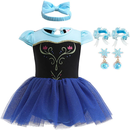 2026 Infants and Toddlers Classic Elsa Blue Short-Sleeved Princess Skirt Girl Cosplay Princess Anna Clothing + Accessories Set