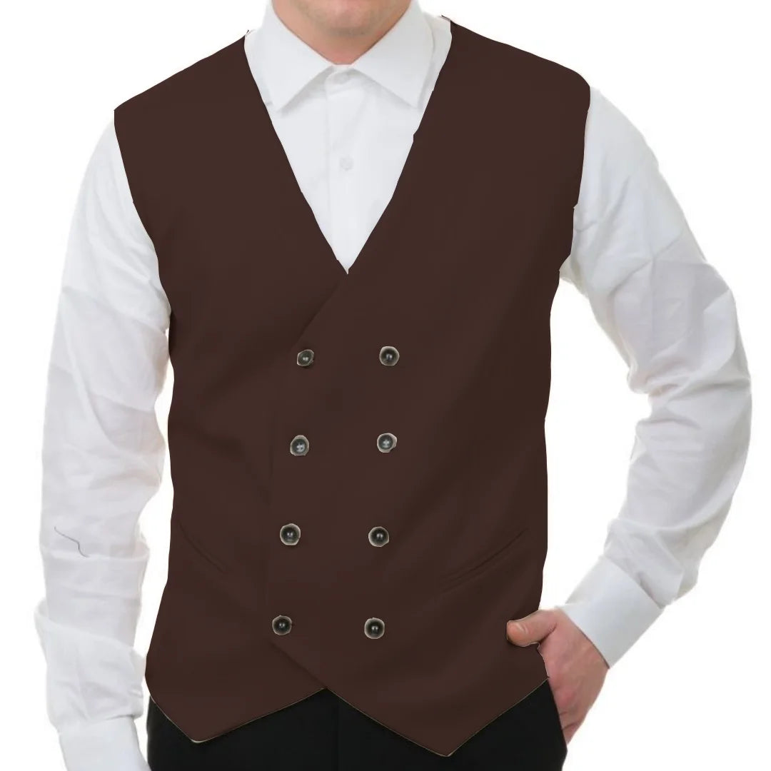Men Vest White Solid Double Button V Neck Waistcoat For Wedding Banquet Business Party Casual Work Casual Daily Men Suit Vest
