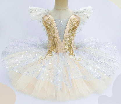 Kids Sequin Ballet Dress Performance Clothes Silver Girls Modern Dance Skirts Children Ballet Tutu Party Princess Dress Costumes