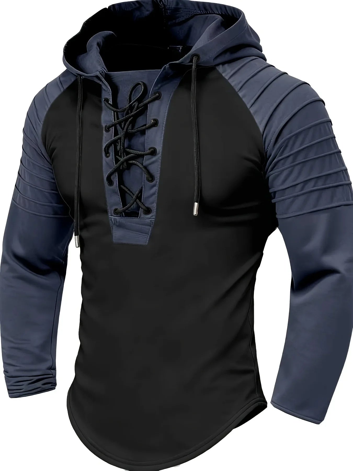 Solid Color Hoodie Muscle Men's Clothing,New Style Men's T-shirt Top. Pleated Hood. Street Style Long-sleeved POLO shirt S-XXXL