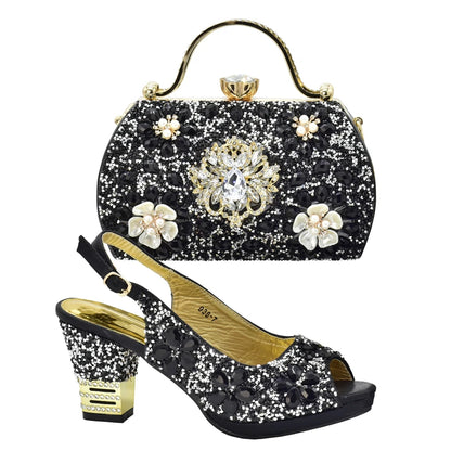 Italian Shoes and Bags Matching Set with Rhinestone Plus Size Shoes Luxury Italian Shoe and Bag Set 2026 Wedding Shoes Bride