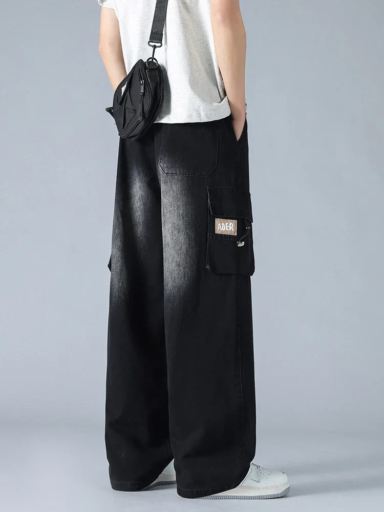 Summer Men's Straight Jeans Multi-Pockets Wide Leg Denim Cargo Pants 8XL 7XL 6XL Big Size Lightweight Baggy Jeans Trousers