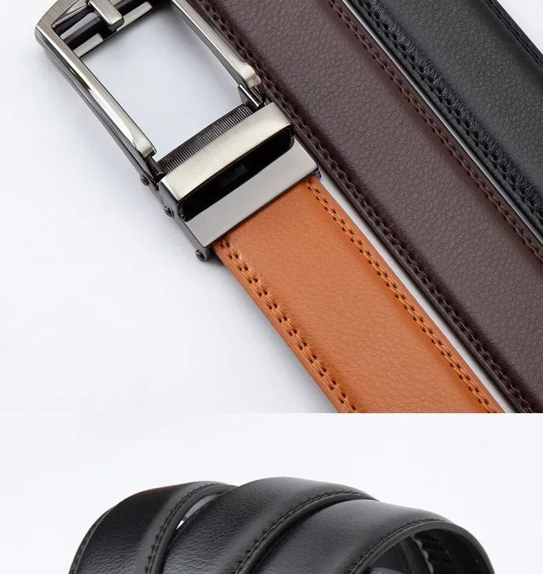 New Trendy Fashion Versatile Leather Men's Belt Alloy Automatic Buckle Two-layer Cowhide Classic Business Versatile Men's Belt