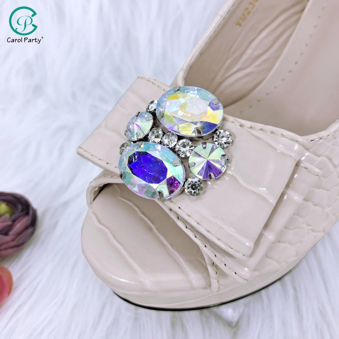 Crocodile Textured Ribbon And Colorful Crystal Embellished Clutch With Long Shoulder Strap Women's Shoes And Bag Set