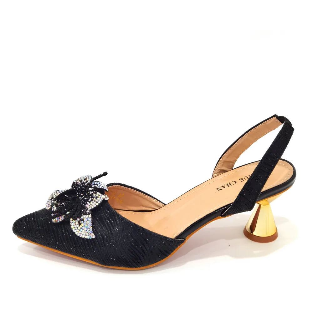 FASHION SHOE Sandals Women 2022 High Heels sexy Green Color Rhinestone Flowers Party Pumps Wedding Shoe and Matching Bag Set