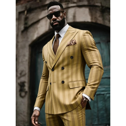 Men's 2 Piece Suit Set Slim Fit Double Breasted Peak Lapel Jacket Pants Elastic Waist Formal Wedding Prom Tuxedo Rayon Blend