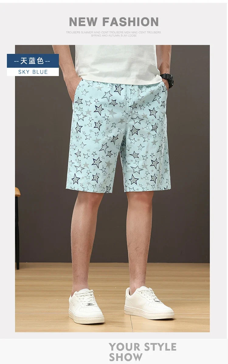 Streetwear Star Print Shorts Men Hawaii Beach Casual Shorts Outdoor Cotton Sports Elastic Waist 6XL Oversized Baggy Half Pants