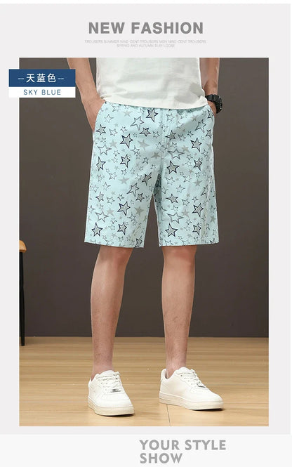 Streetwear Star Print Shorts Men Hawaii Beach Casual Shorts Outdoor Cotton Sports Elastic Waist 6XL Oversized Baggy Half Pants