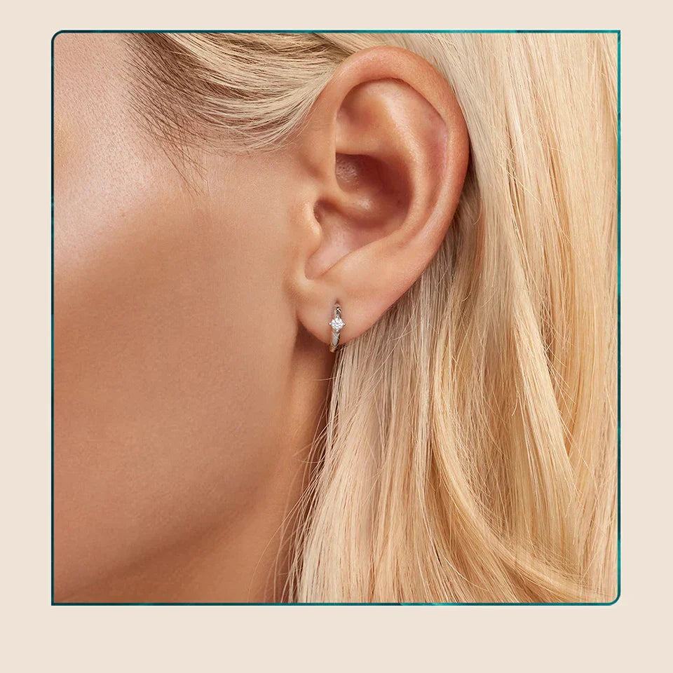 Gold Plated Moissanite Pattern Hoop Earrings for Women, 925 Sterling Silver Round Cut Lab Diamond Hypoallergenic Earrings