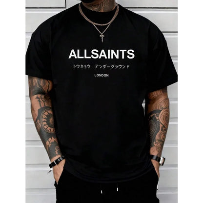 AllSaints Tokyo Underground London T-Shirt Minimalist Black Tee With Japanese & English Text