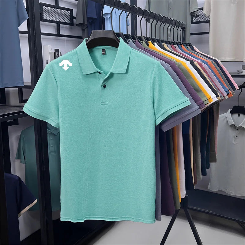 100% men's summer luxury brand polo shirt lapel geometric printing short sleeves t-shirt outdoor leisure men clothing tops