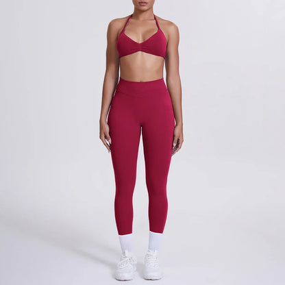 Women 2pcs Patchwork Sport Yoga Suit Training Sleeveless Sport Gym Tops Tummy Control Slimming Booty Leggings Yoga Suit Sports