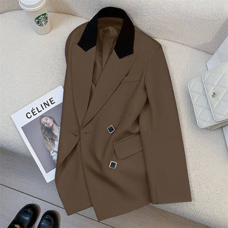 Spring Women's Suit Jacket Fashionable Korean Design Commute Style Long Sleeve Polyester Blend Urban Windbreaker