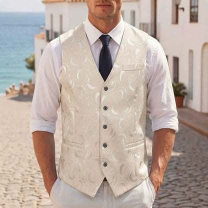 Suit Vest Man Business Casual Single-breasted Male Waistcoat Slim Printed V-neck Sleeveless Versatile Men Banquet Vest