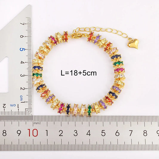Bracelet en perles plaqué or à la mode pour femme, breloque cœur en zircon coloré, bijoux de mariage et cadeaux