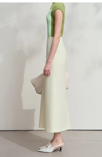 Minimalist Skirt Mermaid For Women 2025 Spring New Elegant Office Lady Solid Mid Length Slim Thin Elastic Skirts 12521065