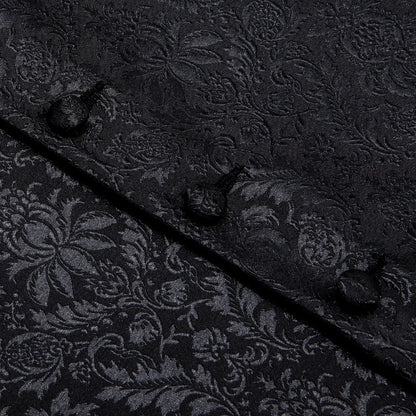 4PC Black Silk Mens Suit Vests Woven Floral Waistcoat Tie Pocket Square Cufflink Business Wedding Dress Waist Jacket