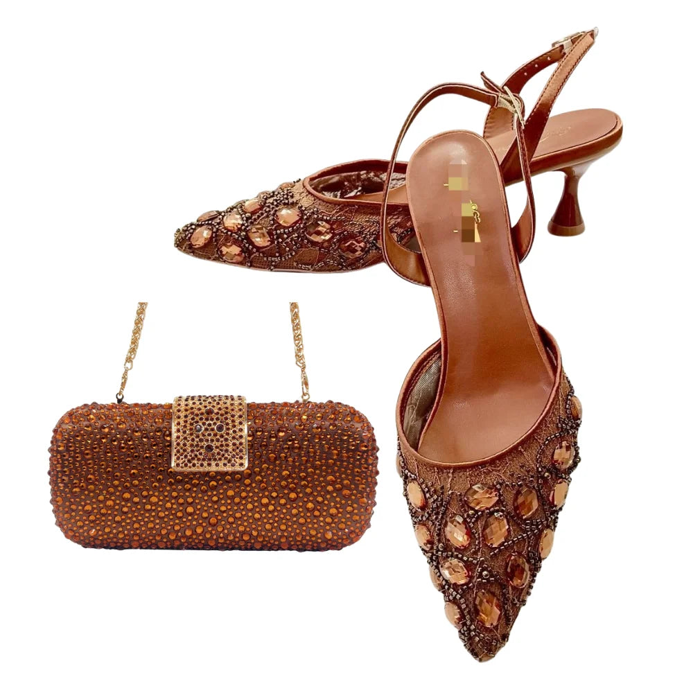 Women's Clutch Bag and Shoes Fairy Diamond High Heels Stylish Dress Shoes Pointed Toe Stiletto Heels Elegant Party Wedding Shoes