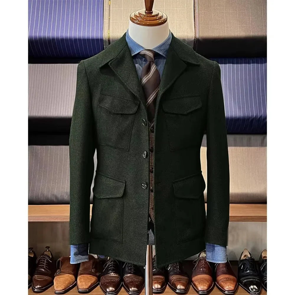 Men's Herringbone Hunting Jacket Casual 4 Pockets Fashion Design Vintage Tweed Blazers Blazer Single Breasted Comfortable Work