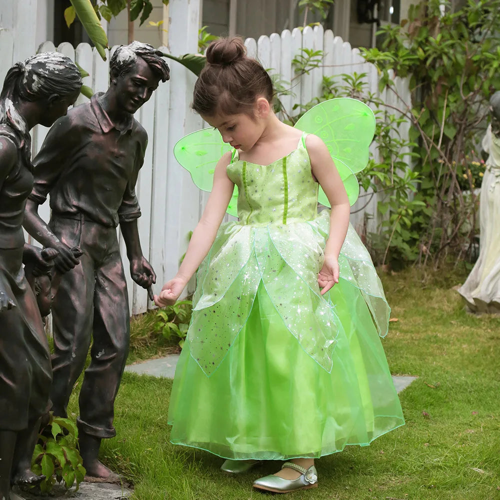 Girls Tinkerbell Fairy Dresses LED Light Up for Girls Costume Kids Cosplay Flower Fairy Princess Clothes Christmas Party Outfit
