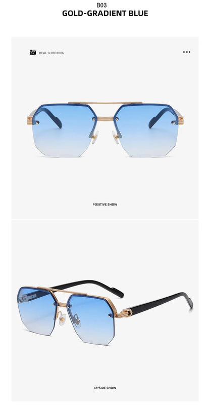 Semi-Rimless Sunglasses For Men Vacation Square Sunglasses Women Trendy Vintage Fashion Glasses Gafas De Sol Hombre Zonnebril