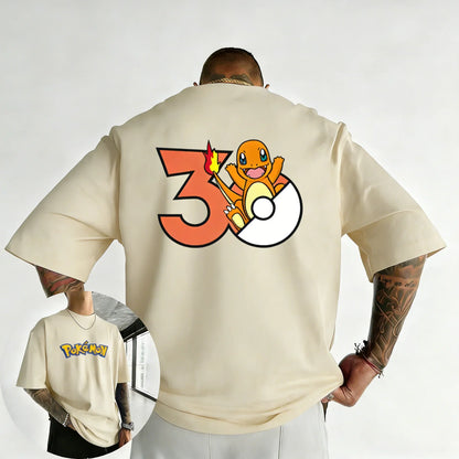 2026 Pokémon 30th Anniversary Charmander Printed T-shirt Summer Men's and Women's Loose Casual Hip Hop Trendy Short Sleeve Top