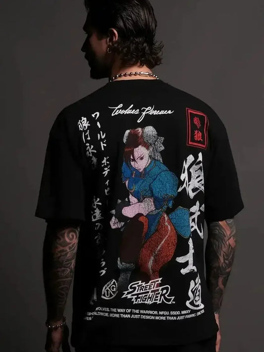 WOLVES CLUB STABILITY "PREMIUM" OVERSIZED TEE IN BLACK Summer Men's and Women's T-shirt Fashion Loose Printed Tops
