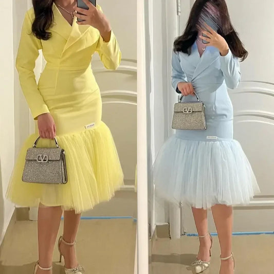 Customized Jiayigong     s Draped Formal Evening Mermaid V-neck Bespoke Occasion  Tea Length