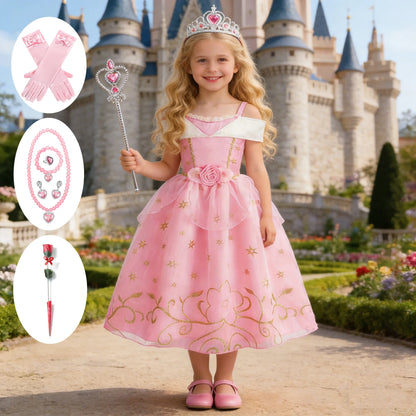 Children Aurora Princess Costume Cosplay Dress Girls Halloween Carnival Birthday Outfit Party Princess Disguise Ball Gown Clothe