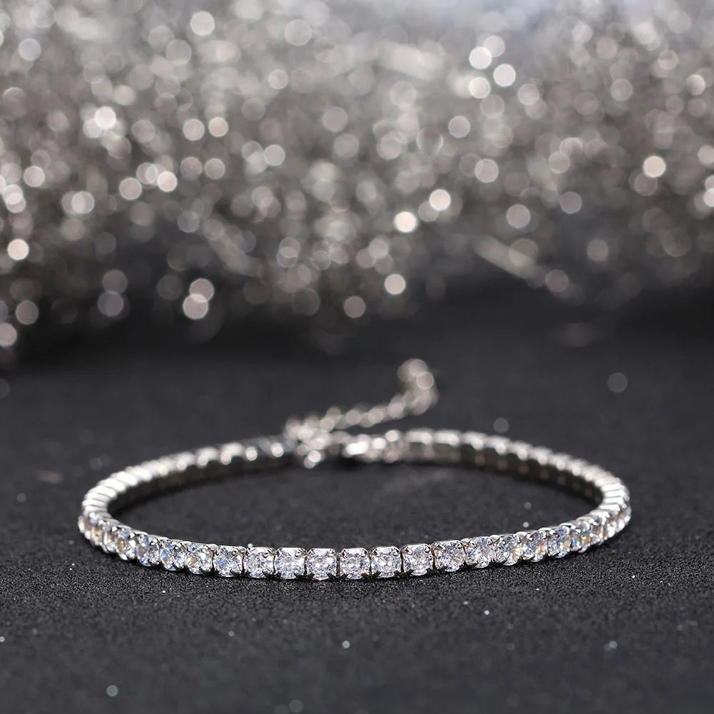 Fashion 3mm Bezel Setting Colorful 4A Cubic Zirconia Tennis 925 Sterling Silver Adjustable Bracelet for Women SB192