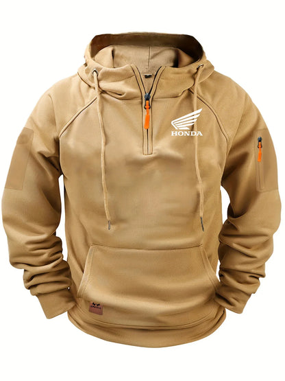 2025 New Honda Racing Team Outdoor Cycling Fashion Street Half Zip Hoodie Men's Motorcycle Racing Casual HRC Warm Hoodie