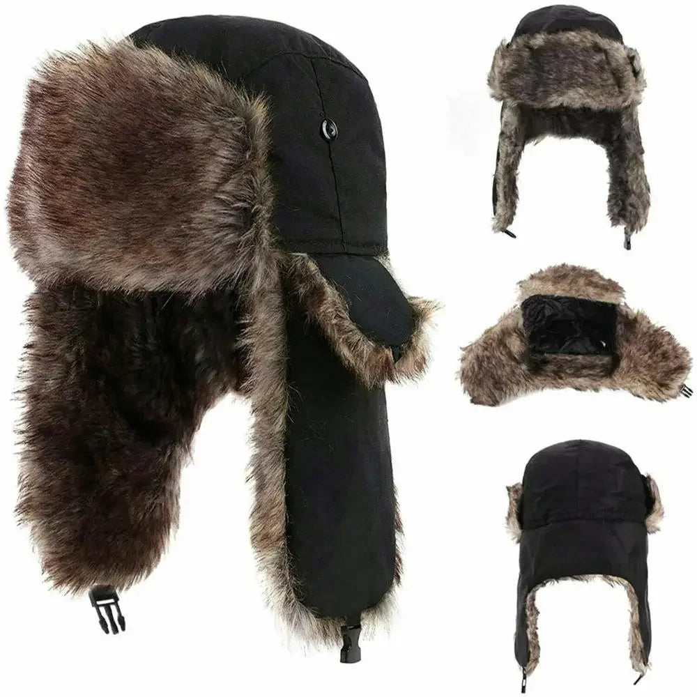 Russian Warm Earflap Hat: Men's Winter Waterproof Ski Cap, Aviator Trooper Style