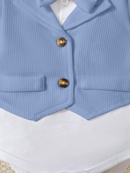 Baby Boy Christening Outfit Set Short Sleeve Vest Fake 2pcs Harlie Top+Shorts+Removable Bow Tie Cute Christening Suit 3pcs Set