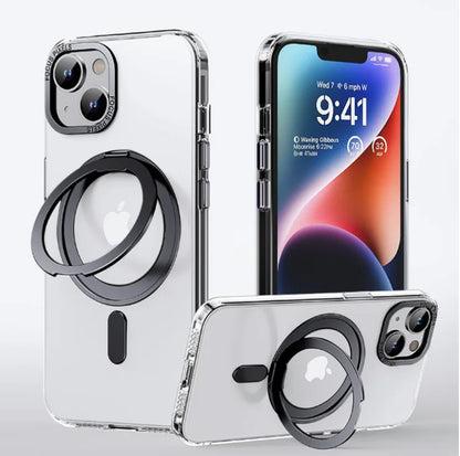 360° Rotating Stand Magnetic Case For iPhone 17 16 15 14 13 12 11 Pro Max Plus 17Air 16e Premium Metal Button Folding Bracket