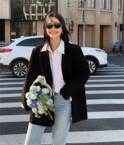 2025 Back Slit Design Blazer Coats Women Casual Fashion Loose Korean Jackets Streetwear Chic Long Sleeve All Match New Suit Tops