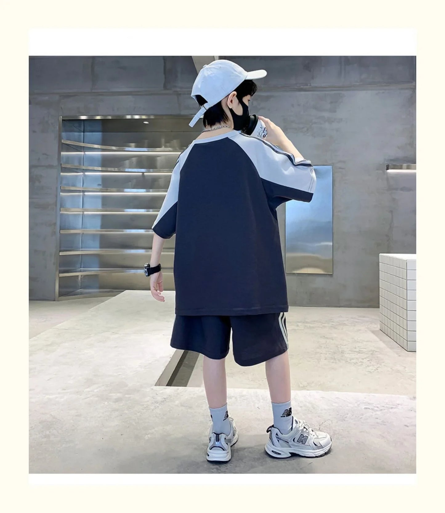 Summer Boys Cotton Loose Contrast Alphabet T-Shirt Tops+Shorts Pant School Kids Tracksuit Child 2PCS Outfit Workout Set 5-16 Yr