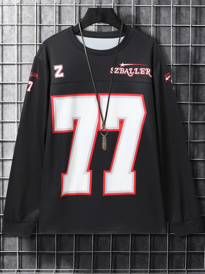 Men's Street Rugby Top, Sports and Leisure Long Sleeve Quick Drying T-shirt, Size 77 Ball Uniform