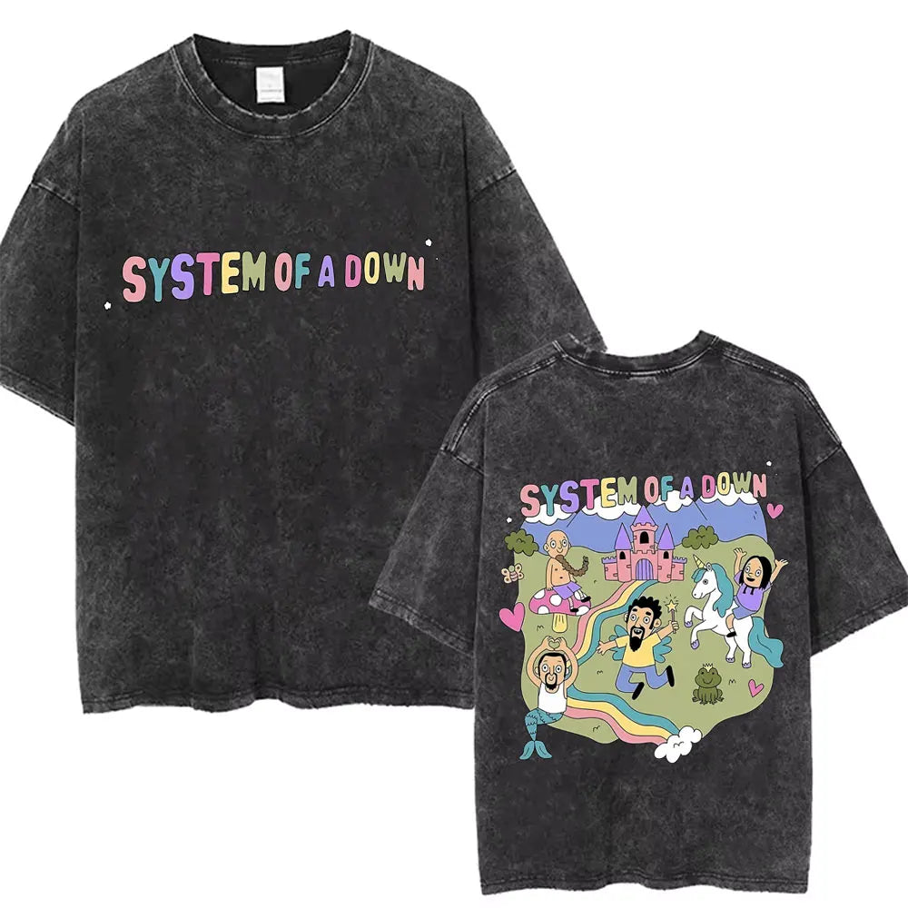 Washed Vintage System of A Down Toxicity Music Album Cover Tshirt Men Rock Oversized T Shirt 90s Alternative Metal Merch T-shirt