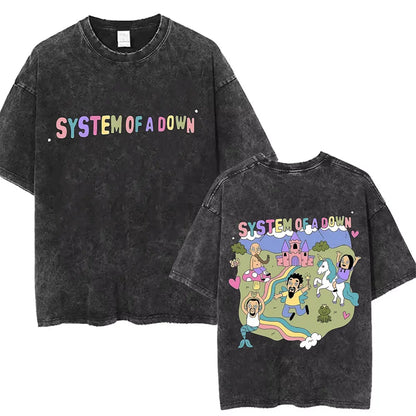 Washed Vintage System of A Down Toxicity Music Album Cover Tshirt Men Rock Oversized T Shirt 90s Alternative Metal Merch T-shirt