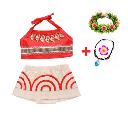New Moana Dress Costumes Kids Girl Cosplay Toddler Movie Ocean Adventure Infant Frock Halloween Party With Chick Clothes
