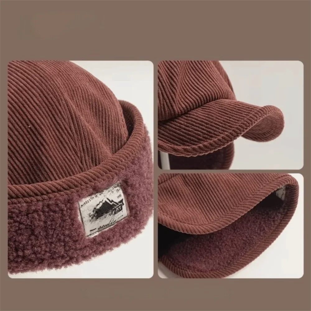 Versatile Retro Bomber Hats Fleece-Lined Warm Corduroy Caps Windproof Earflap Lei Feng Caps Autumn Winter Men Women Wear