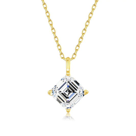 Certified 14K Gold Princess Cut Moissanite Pendant Necklace D Color VVS Square Lab Diamond Solitaire Choker Collarbone Chain