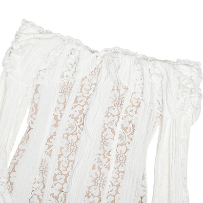Elegant Off The Shoulder Bodycon Dress 2024 New in White Flare Sleeve Lace Maxi Dress Wedding Guest Dress for Women